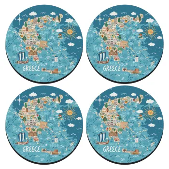 Χάρτης Ελλάδος, ΣΕΤ 4 Σουβέρ ξύλινα στρογγυλά (9cm)