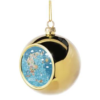 Greek map, Golden Christmas tree ball ornament 8cm