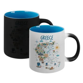 Greek map, Κούπα Μαγική εσωτερικό μπλε, κεραμική 330ml που αλλάζει χρώμα με το ζεστό ρόφημα