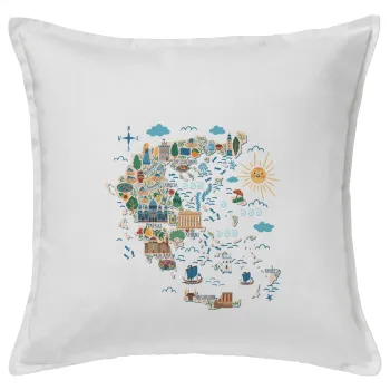 Χάρτης Ελλάδος, Μαξιλάρι καναπέ ΛΕΥΚΟ 100% βαμβάκι, περιέχεται το γέμισμα (50x50cm)