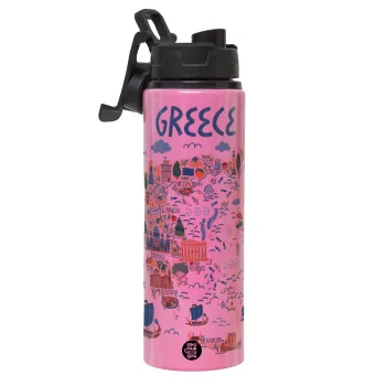 Χάρτης Ελλάδος, Μεταλλικό παγούρι νερού με καπάκι ασφαλείας, αλουμινίου 850ml