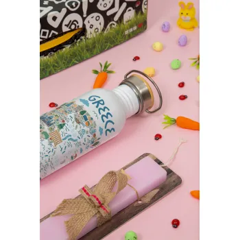 Χάρτης Ελλάδος, Πασχαλινή Λαμπάδα με παγούρι μεταλλικό (620ml, stainless steel) & κερί αρωματικό πλακέ (30cm) (ΡΟΖ)