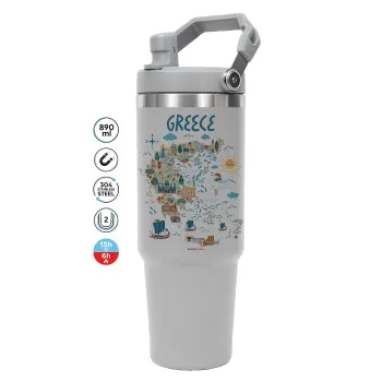 Greek map, GREY Travel Tumbler with Handle 890ml
