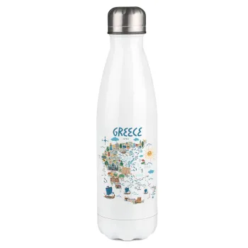 Χάρτης Ελλάδος, Μεταλλικό παγούρι θερμός Λευκό (Stainless steel), διπλού τοιχώματος, 500ml