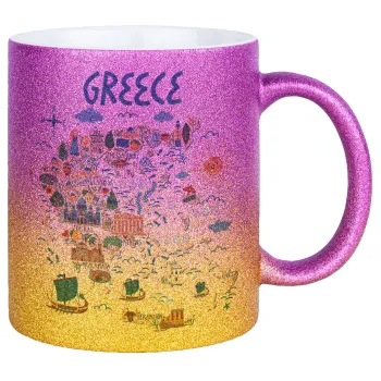 Greek map, Κούπα Χρυσή/Ροζ Glitter, κεραμική, 330ml
