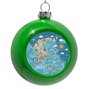 Greek map, Green Christmas tree ornament bauble 8cm