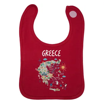 Χάρτης Ελλάδος, Σαλιάρα με Σκρατς Κόκκινη 100% Organic Cotton (0-18 months)