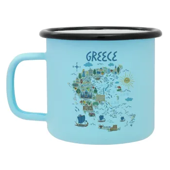 Greek map, Κούπα Μεταλλική εμαγιέ ΜΑΤ σιέλ 360ml