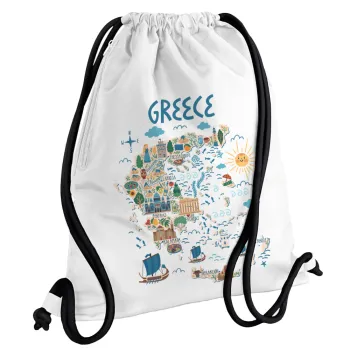 Greek map, Backpack pouch GYMBAG white, with pocket (40x48cm) & thick cords