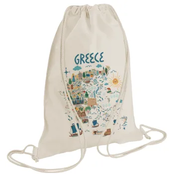 Greek map, Backpack bag GYMBAG natural (28x40cm)