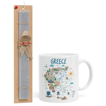 Greek map, Easter Set, Ceramic Cup (330ml) & Easter aromatic flat candle (30cm) (GRAY)