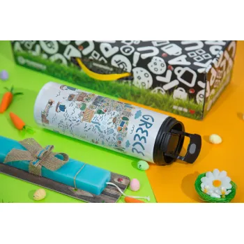 Χάρτης Ελλάδος, Πασχαλινή Λαμπάδα με Travel Tumbler θερμό με διπλό καπάκι (600ml, BPA free) & κερί αρωματικό πλακέ (30cm) (ΤΙΡΚΟΥΑΖ)