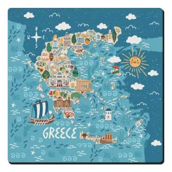 Greek map, Τετράγωνο μαγνητάκι ξύλινο 6x6cm