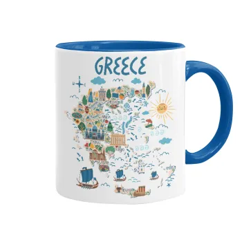 Greek map, Mug colored blue, ceramic, 330ml