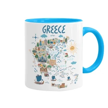 Χάρτης Ελλάδος, Κούπα χρωματιστή γαλάζια, κεραμική, 330ml