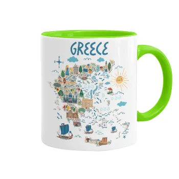 Greek map, Mug colored light green, ceramic, 330ml