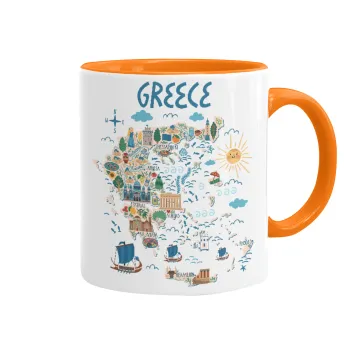 Χάρτης Ελλάδος, Κούπα χρωματιστή πορτοκαλί, κεραμική, 330ml
