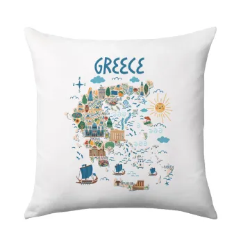 Χάρτης Ελλάδος, Μαξιλάρι καναπέ 40x40cm περιέχεται το  γέμισμα
