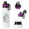 Metallic water bottle with safety lid, 850ml aluminum