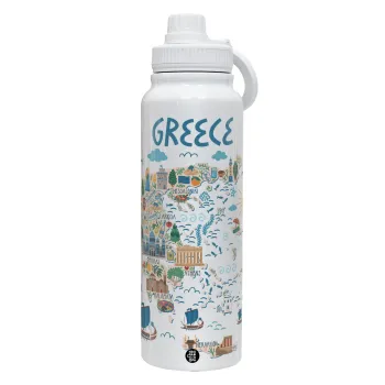 Χάρτης Ελλάδος, Θερμός 1L Ανοξείδωτο με Βάση Κινητού & Διπλά Τοιχώματα