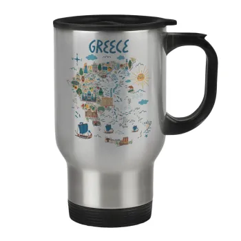 Χάρτης Ελλάδος, Κούπα ταξιδιού ανοξείδωτη με καπάκι, διπλού τοιχώματος (θερμό) 450ml