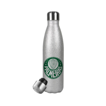 Palmeiras, Μεταλλικό παγούρι θερμός Glitter Aσημένιο (Stainless steel), διπλού τοιχώματος, 500ml