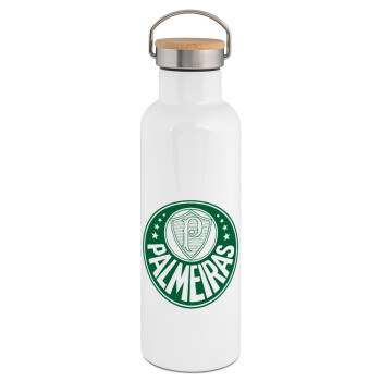 Palmeiras, Stainless steel White with wooden lid (bamboo), double wall, 750ml