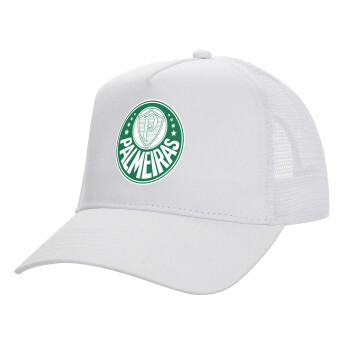 Palmeiras, Structured Trucker Adult Hat, with Mesh, WHITE (100% COTTON, ADULT, UNISEX, ONE SIZE)