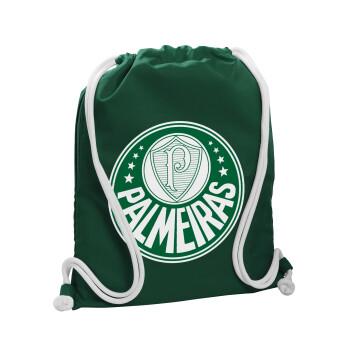 Palmeiras, Τσάντα πλάτης πουγκί GYMBAG BOTTLE GREEN, με τσέπη (40x48cm) & χονδρά λευκά κορδόνια