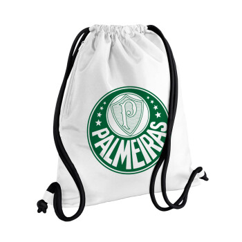 Palmeiras, Τσάντα πλάτης πουγκί GYMBAG λευκή, με τσέπη (40x48cm) & χονδρά κορδόνια