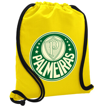 Palmeiras, Τσάντα πλάτης πουγκί GYMBAG Κίτρινη, με τσέπη (40x48cm) & χονδρά κορδόνια