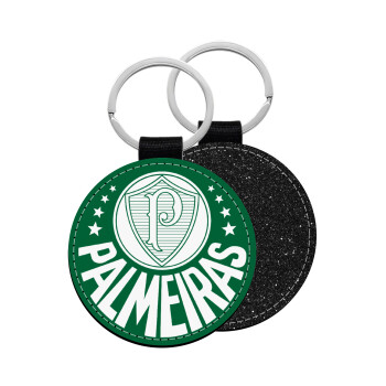 Palmeiras, Μπρελόκ Δερματίνη, στρογγυλό ΜΑΥΡΟ (5cm)