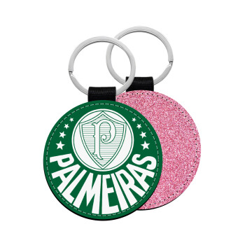 Palmeiras, Μπρελόκ Δερματίνη, στρογγυλό ΡΟΖ (5cm)