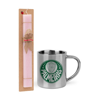 Palmeiras, Easter Set, metallic thermal cup (300ml) & aromatic flat Easter candle (30cm) (PINK)