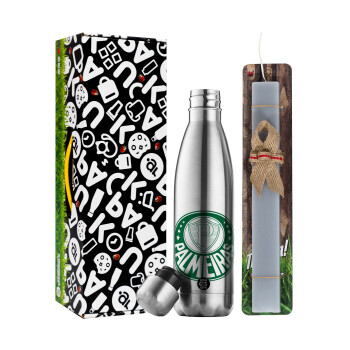 Palmeiras, Easter Set, metallic stainless thermos flask (500ml) & scented flat Easter candle (30cm) (GRAY)