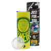 Neon Yellow Travel Tumbler, with metal straw (Stainless steel 304 Food grade, BPA free, 600ml)