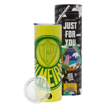 Palmeiras, Neon Yellow Travel Tumbler, with metal straw (Stainless steel 304 Food grade, BPA free, 600ml)