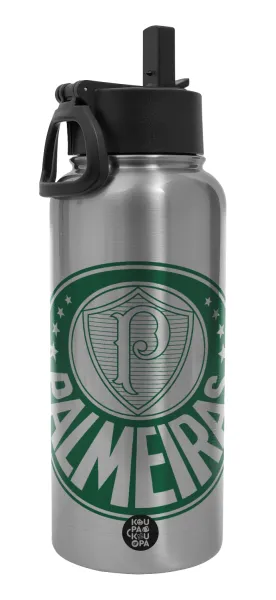 Palmeiras — Metal mug thermo Silver with Straw and Spout Lid (Stainless steel), double wall, 950ml