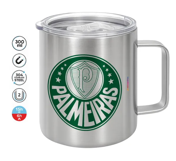 Palmeiras — Double-walled stainless steel mug 300ml with temperature-retaining lid