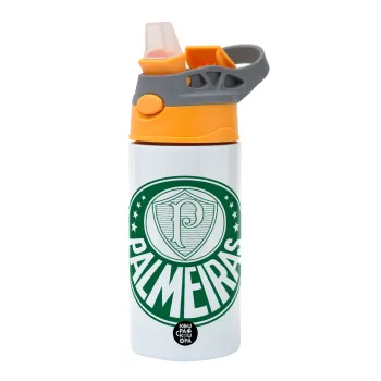 Palmeiras, Children's hot water bottle, stainless steel, with safety straw, Orange/Grey (360ml) BPA-FREE