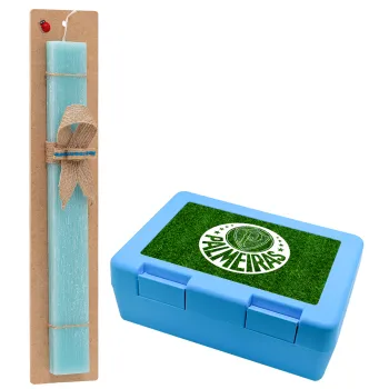 Palmeiras, Πασχαλινή Λαμπάδα με παιδικό δοχείο κολατσιού ΓΑΛΑΖΙΟ & κερί αρωματικό πλακέ (30cm) (ΤΙΡΚΟΥΑΖ)