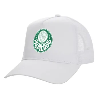 Palmeiras, Structured Trucker Adult Hat, with Mesh, WHITE (100% COTTON, ADULT, UNISEX, ONE SIZE)