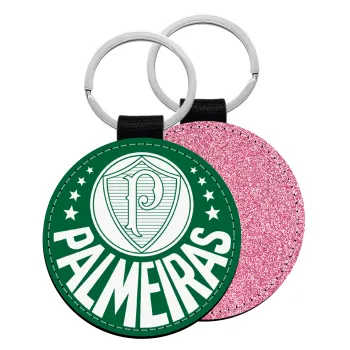 Palmeiras, Μπρελόκ Δερματίνη, στρογγυλό ΡΟΖ (5cm)