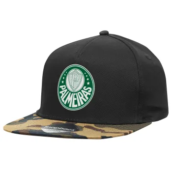 Palmeiras, Καπέλο Ενηλίκων Flat Snapback Μαύρο/Παραλλαγή, (100% ΒΑΜΒΑΚΕΡΟ TWILL, ΕΝΗΛΙΚΩΝ, UNISEX, ONE SIZE)