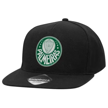 Palmeiras, Adult Flat Snapback Hat Black, (100% COTTON TWILL, ADULT, UNISEX, ONE SIZE)