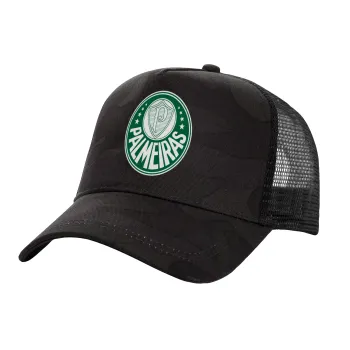 Palmeiras, Adult Structured Trucker Hat, with Mesh, Dark Army (100% COTTON, ADULT, UNISEX, ONE SIZE)