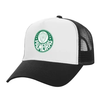 Palmeiras, Adult Structured Trucker Hat, with Mesh, WHITE/BLACK (100% COTTON, ADULT, UNISEX, ONE SIZE)