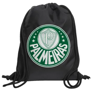 Palmeiras, Τσάντα πλάτης πουγκί GYMBAG Μαύρη, με τσέπη (40x48cm) & χονδρά κορδόνια
