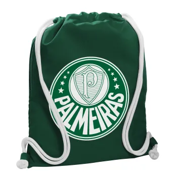 Palmeiras, Backpack pouch GYMBAG BOTTLE GREEN, with pocket (40x48cm) & thick white cords