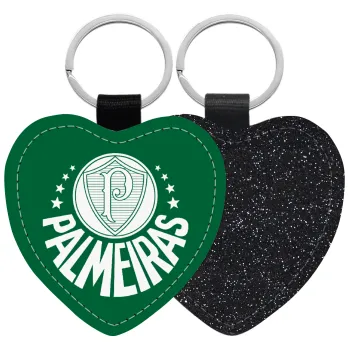 Palmeiras, Μπρελόκ PU δερμάτινο glitter καρδιά ΜΑΥΡΟ